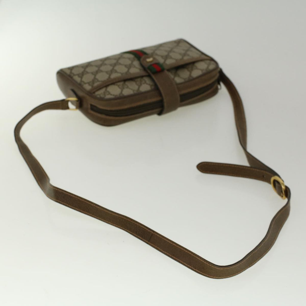 GUCCI GG Canvas Web Sherry Line Shoulder Bag PVC Leather Beige Green 57313