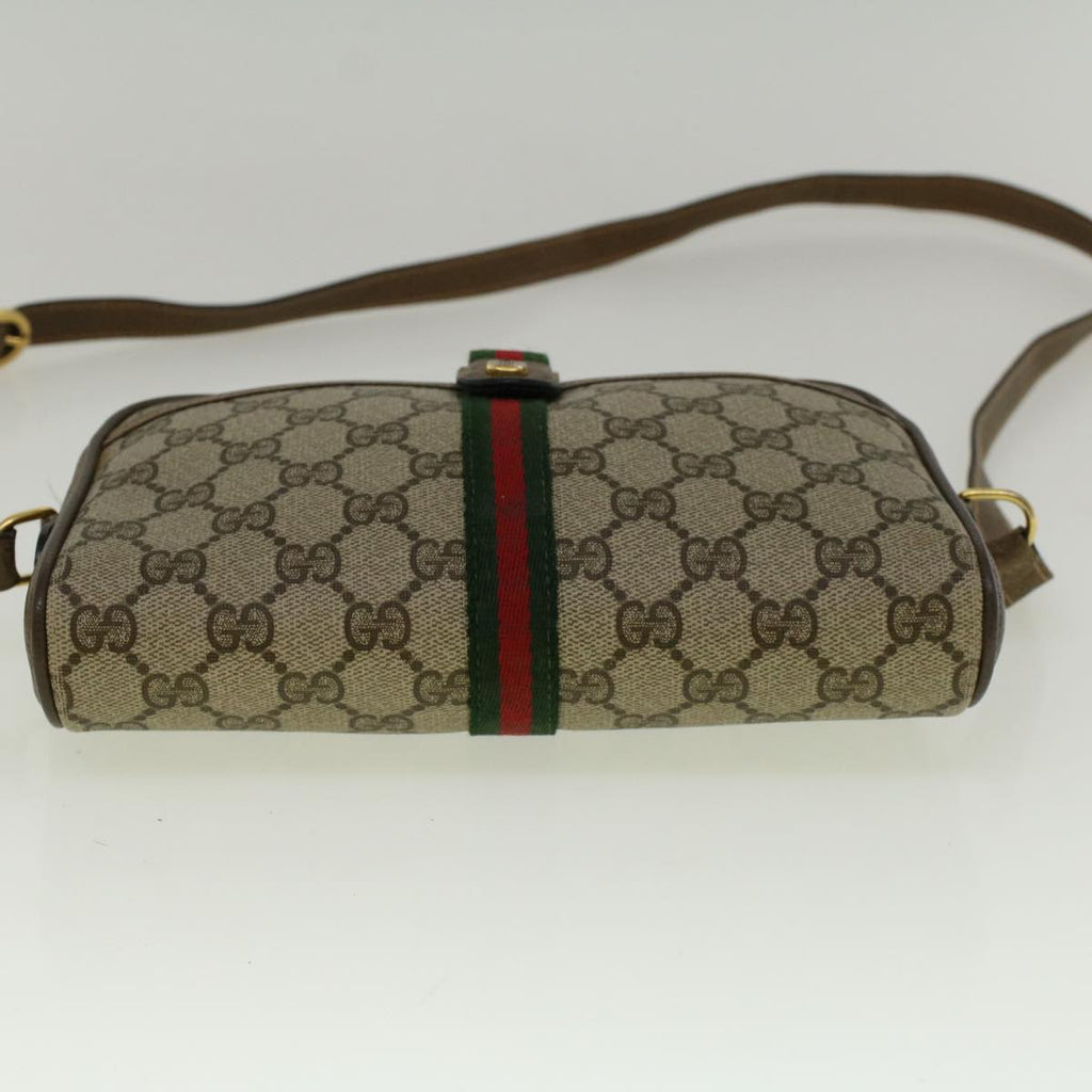 GUCCI GG Canvas Web Sherry Line Shoulder Bag PVC Leather Beige Green 57313