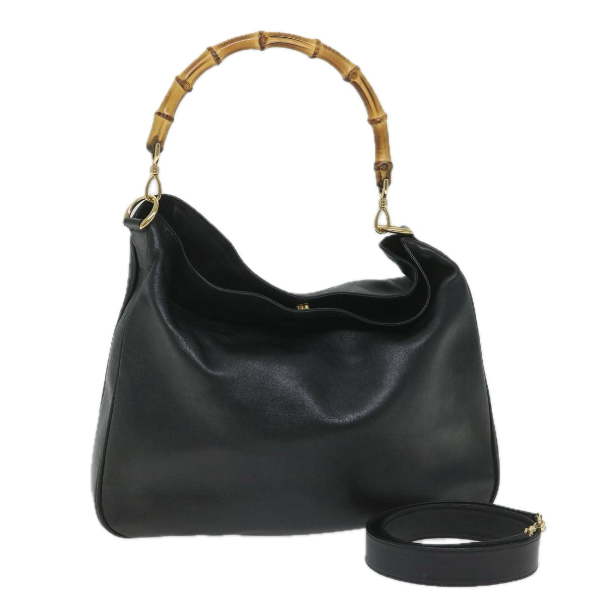 GUCCI Bamboo Shoulder Bag Leather 2way Black 57318
