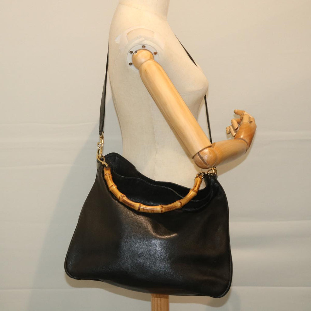 GUCCI Bamboo Shoulder Bag Leather 2way Black 57318