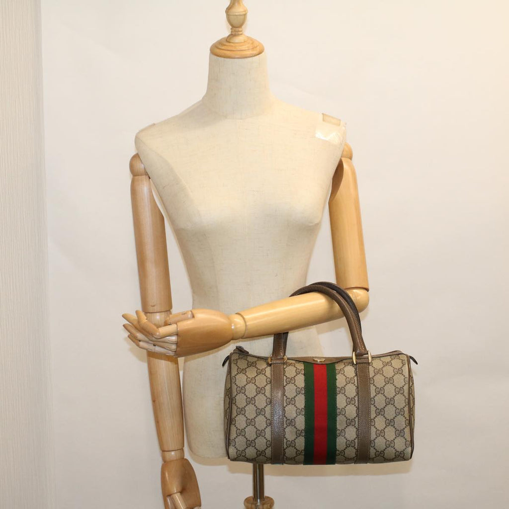 GUCCI GG Supreme Web Sherry Line Boston Bag Beige Red Green 69 02 006 57323