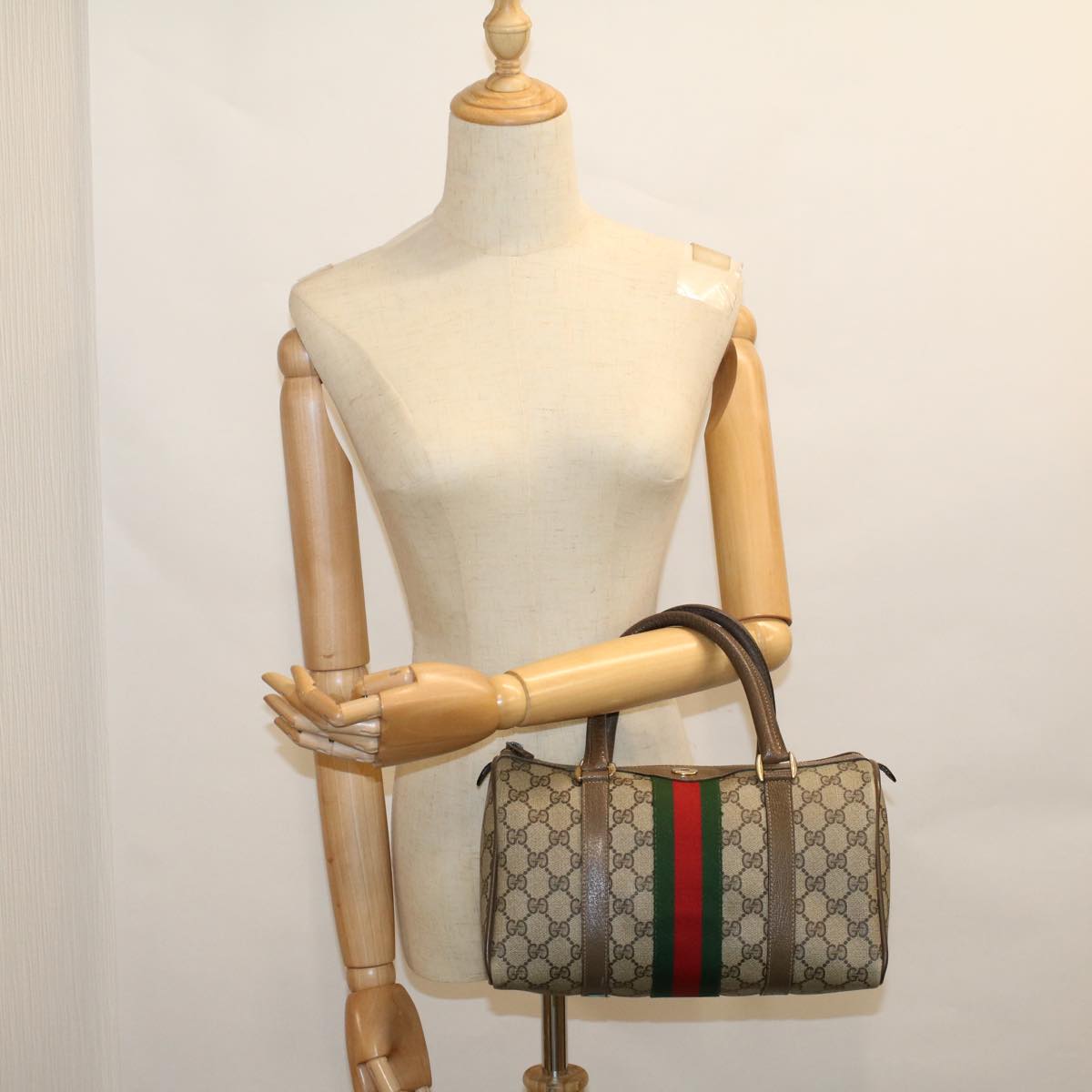 GUCCI GG Supreme Web Sherry Line Boston Bag Beige Red Green 69 02 006 57323