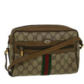 GUCCI GG Canvas Web Sherry Line Shoulder Bag PVC Leather Beige Green 57329