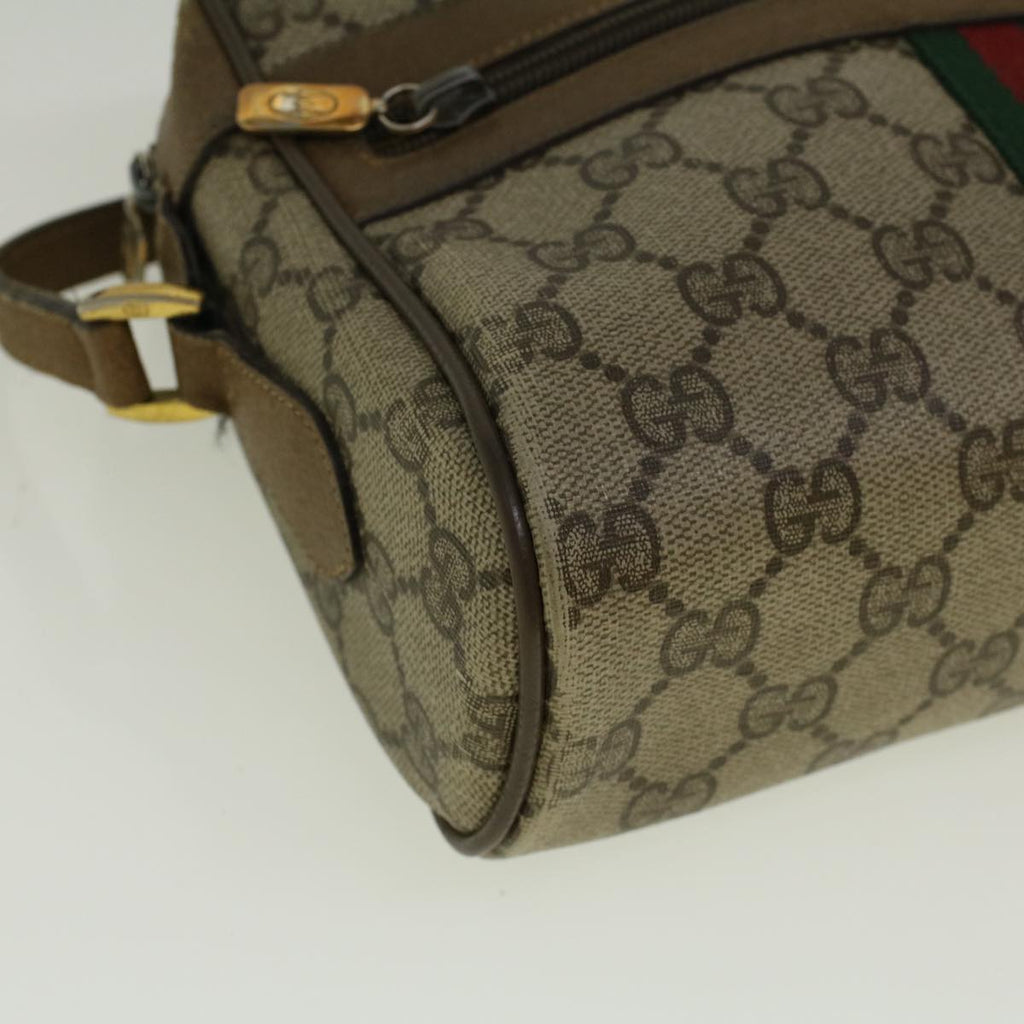 GUCCI GG Canvas Web Sherry Line Shoulder Bag PVC Leather Beige Green 57329