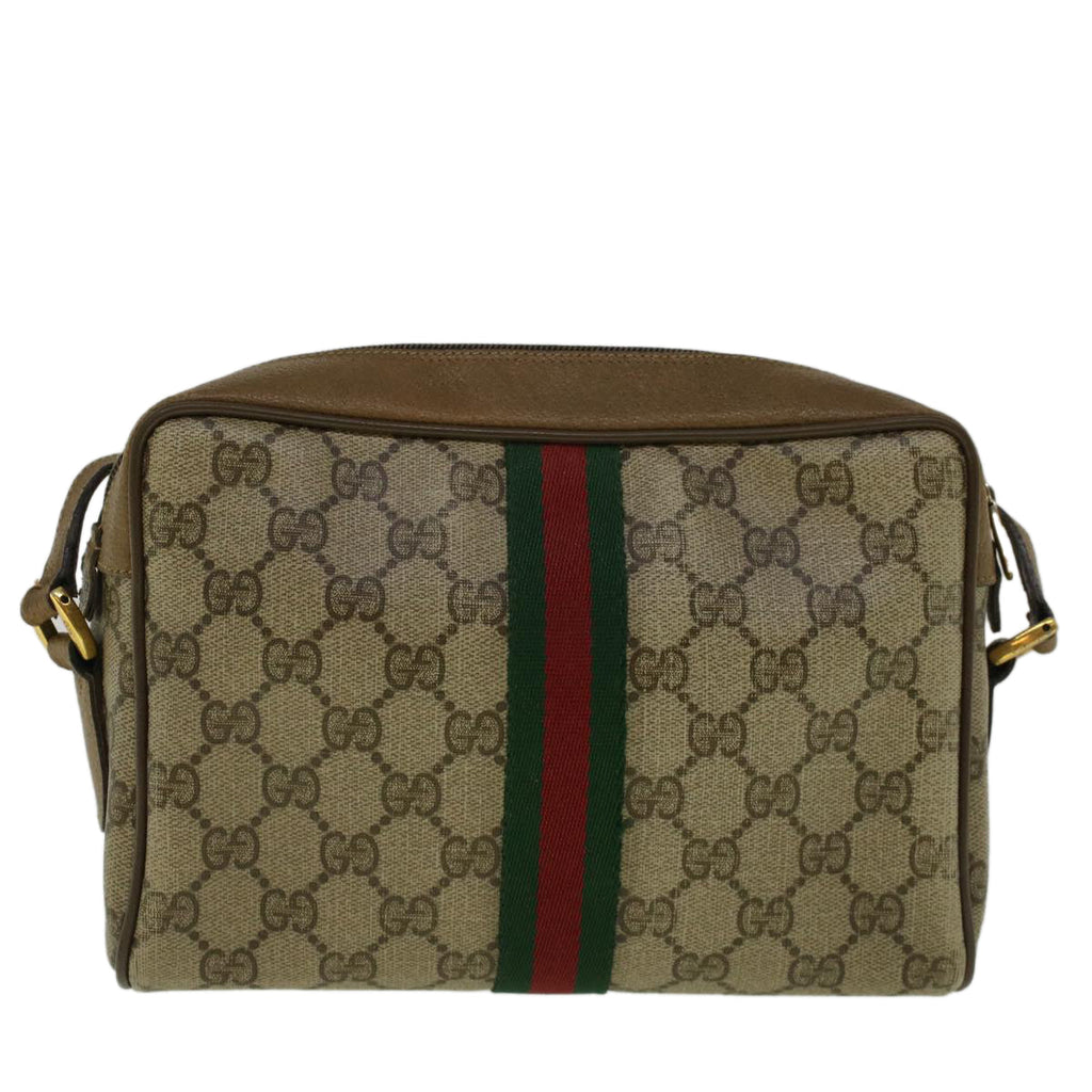 GUCCI GG Canvas Web Sherry Line Shoulder Bag PVC Leather Beige Green 57329