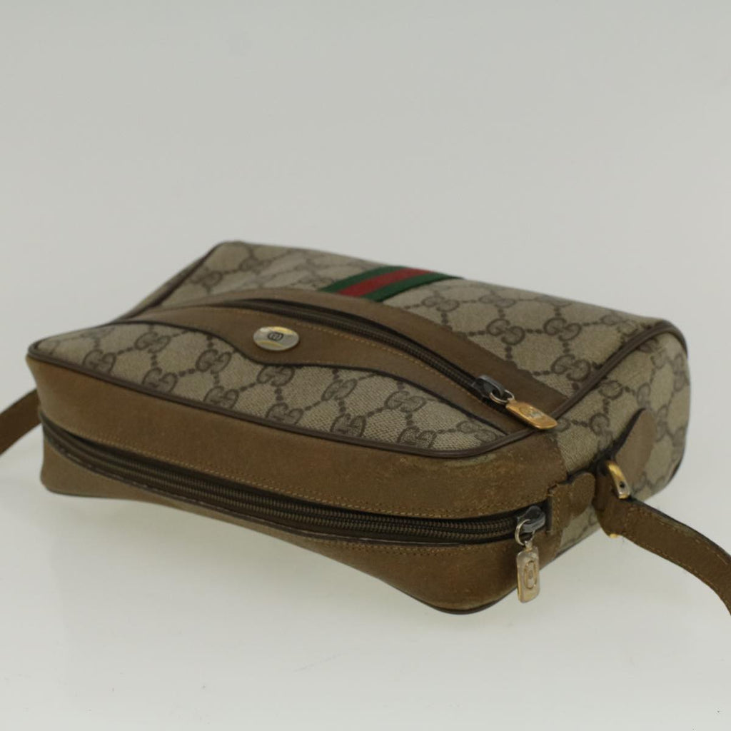 GUCCI GG Canvas Web Sherry Line Shoulder Bag PVC Leather Beige Green 57329