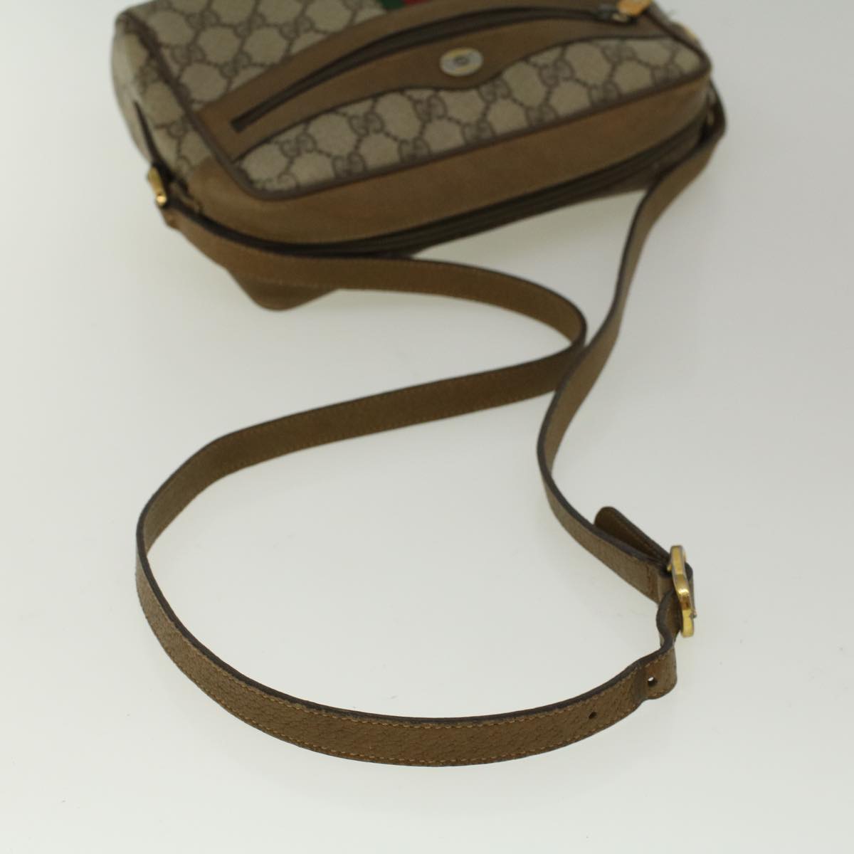 GUCCI GG Canvas Web Sherry Line Shoulder Bag PVC Leather Beige Green 57329