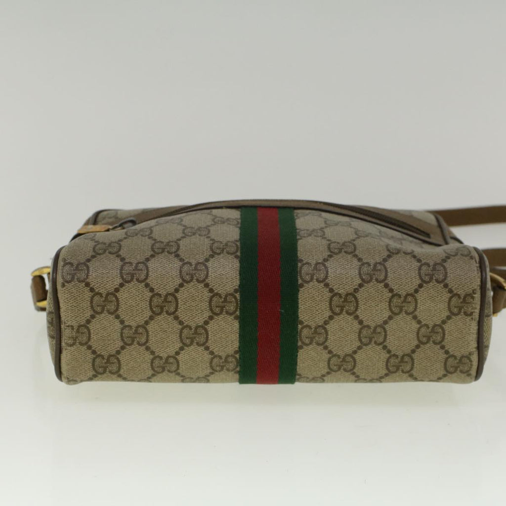 GUCCI GG Canvas Web Sherry Line Shoulder Bag PVC Leather Beige Green 57329