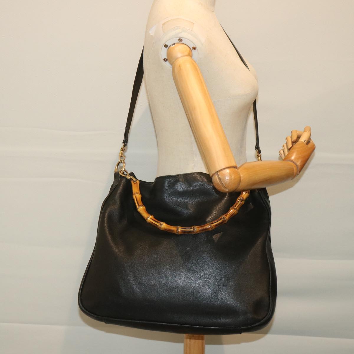 GUCCI Bamboo Shoulder Bag Leather 2way Black 57331