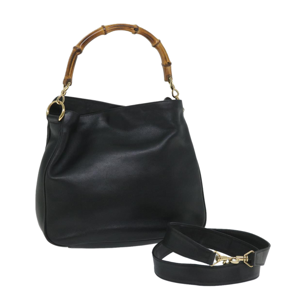 GUCCI Bamboo Shoulder Bag Leather 2way Black 57332