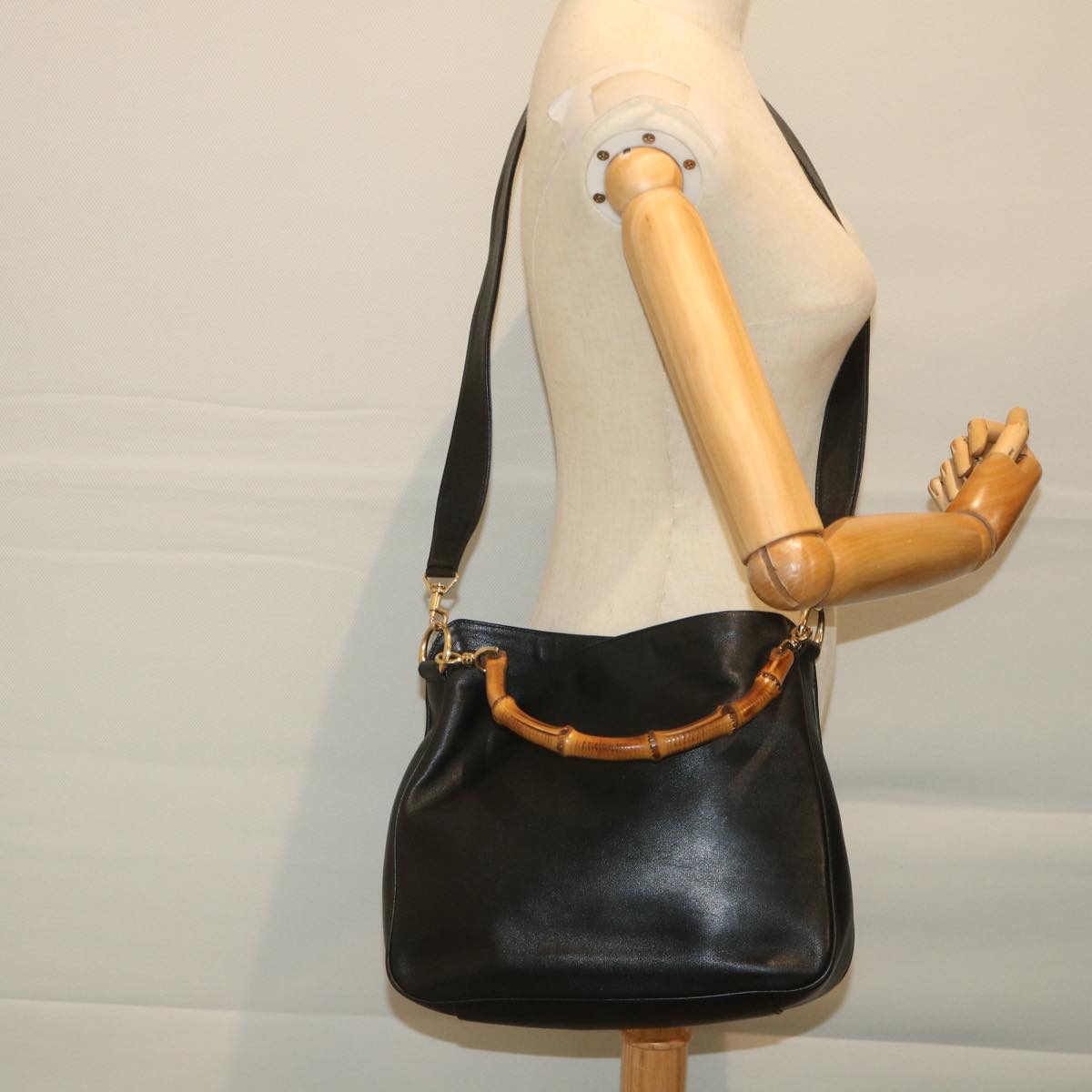 GUCCI Bamboo Shoulder Bag Leather 2way Black 57332