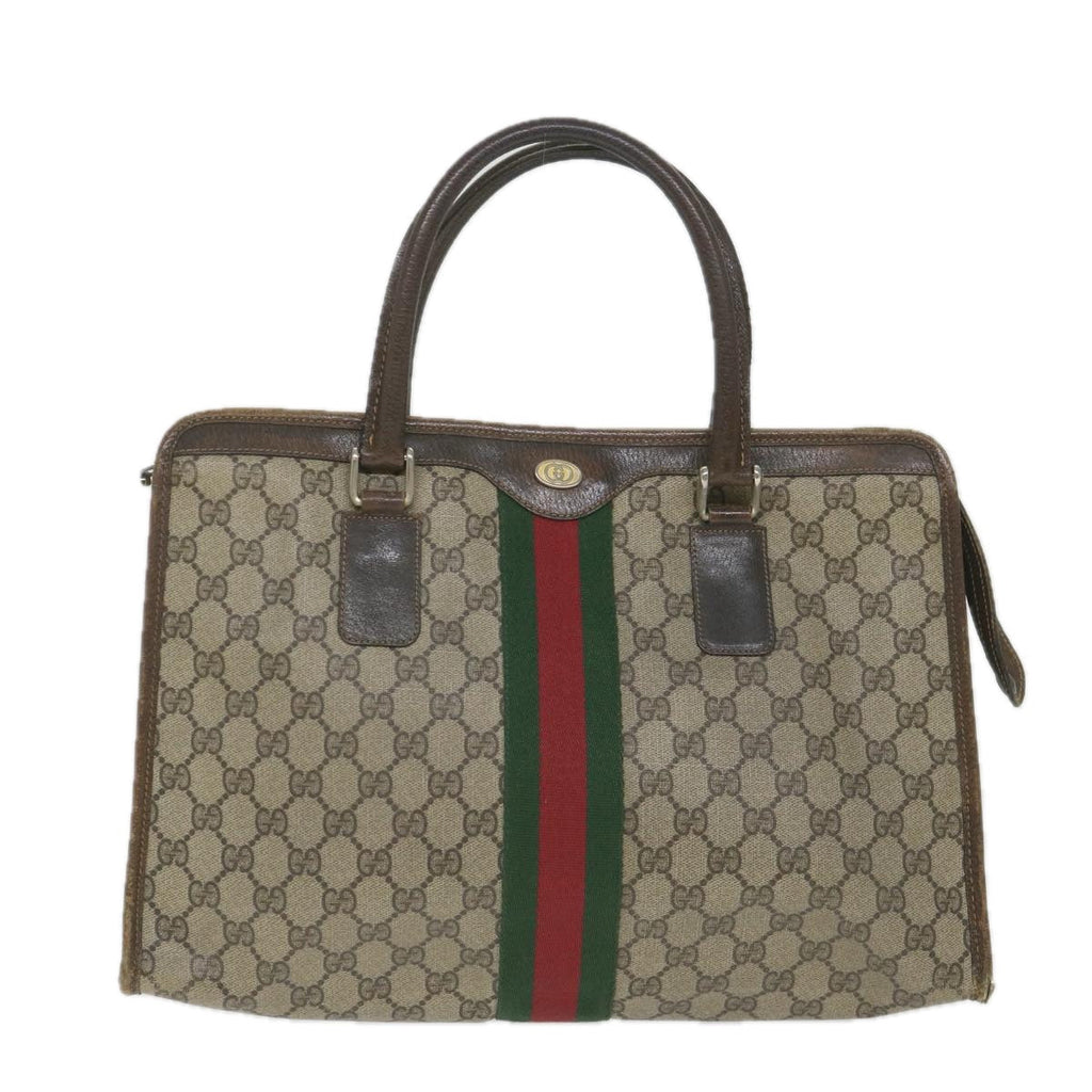 GUCCI GG Canvas Web Sherry Line Hand Bag PVC Leather Beige Green Red 57333