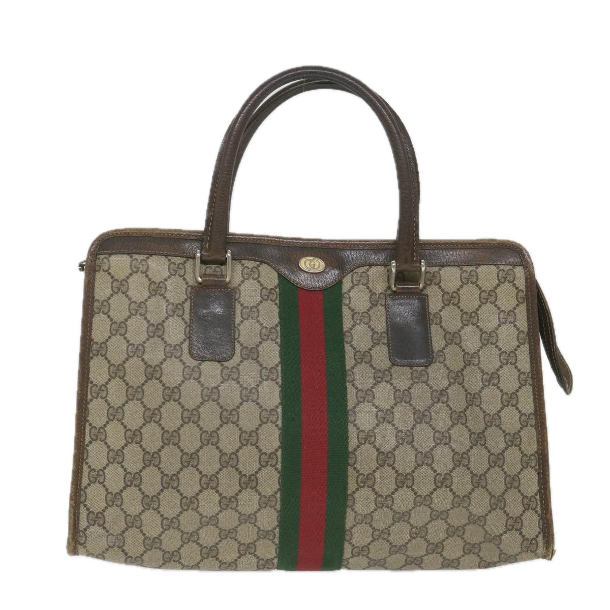GUCCI GG Canvas Web Sherry Line Hand Bag PVC Leather Beige Green Red 57333