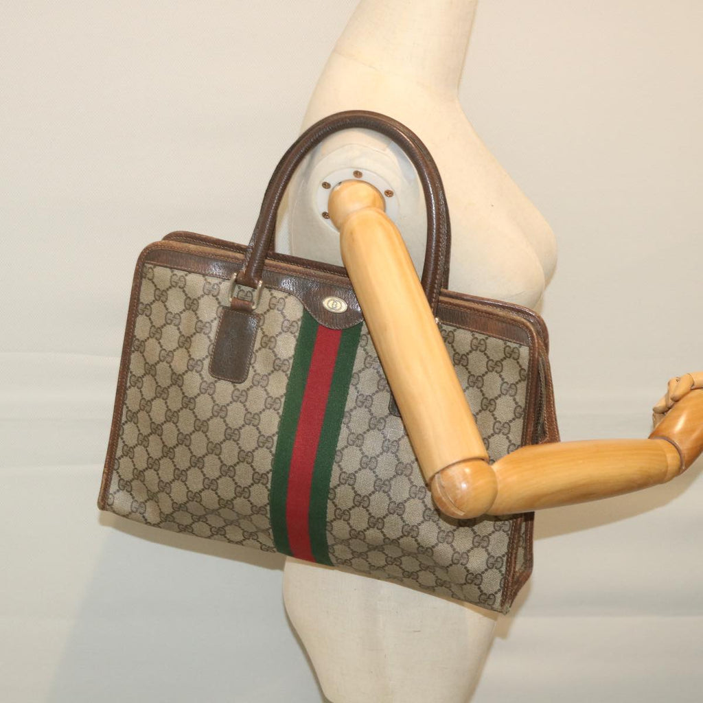 GUCCI GG Canvas Web Sherry Line Hand Bag PVC Leather Beige Green Red 57333