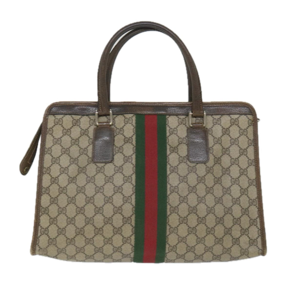 GUCCI GG Canvas Web Sherry Line Hand Bag PVC Leather Beige Green Red 57333