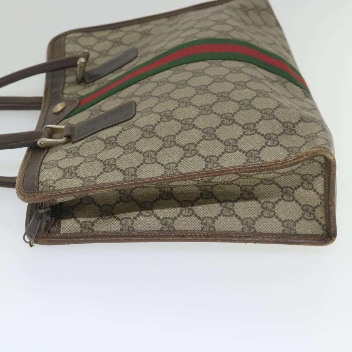 GUCCI GG Canvas Web Sherry Line Hand Bag PVC Leather Beige Green Red 57333