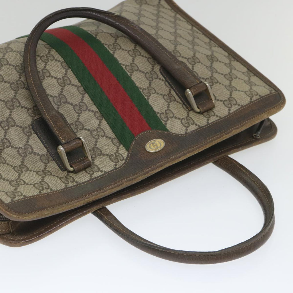 GUCCI GG Canvas Web Sherry Line Hand Bag PVC Leather Beige Green Red 57333