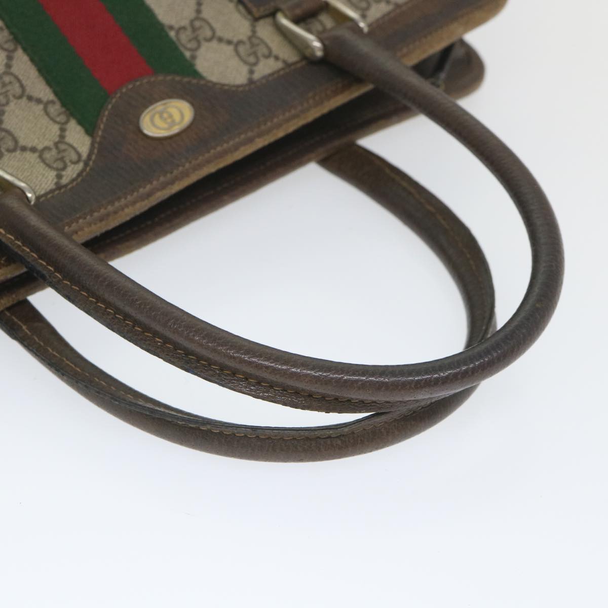 GUCCI GG Canvas Web Sherry Line Hand Bag PVC Leather Beige Green Red 57333