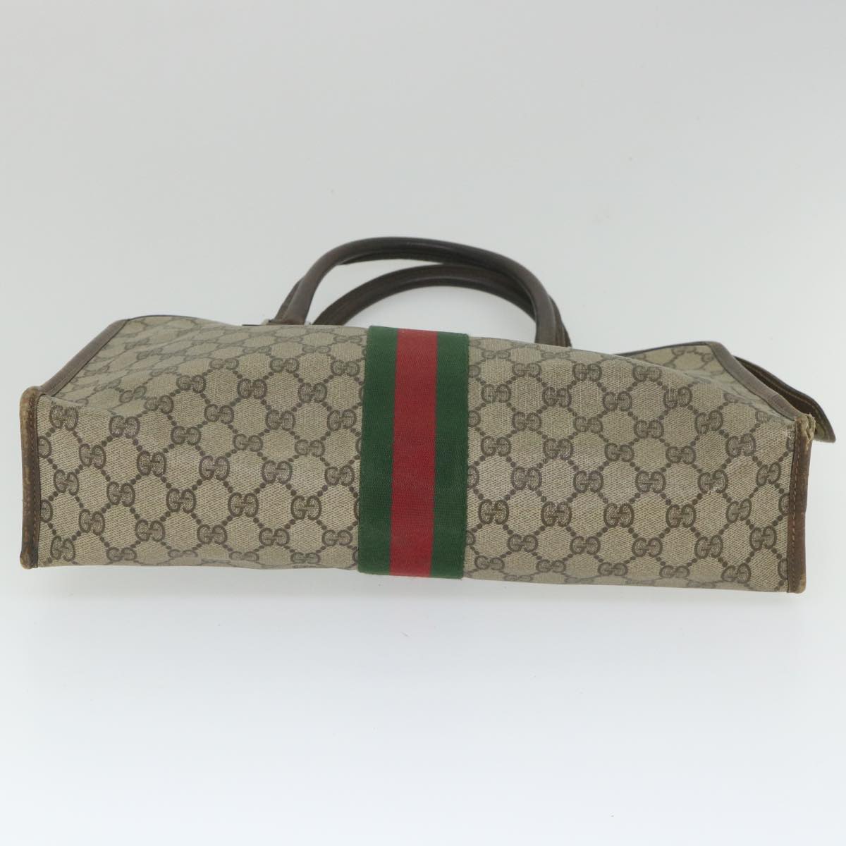 GUCCI GG Canvas Web Sherry Line Hand Bag PVC Leather Beige Green Red 57333