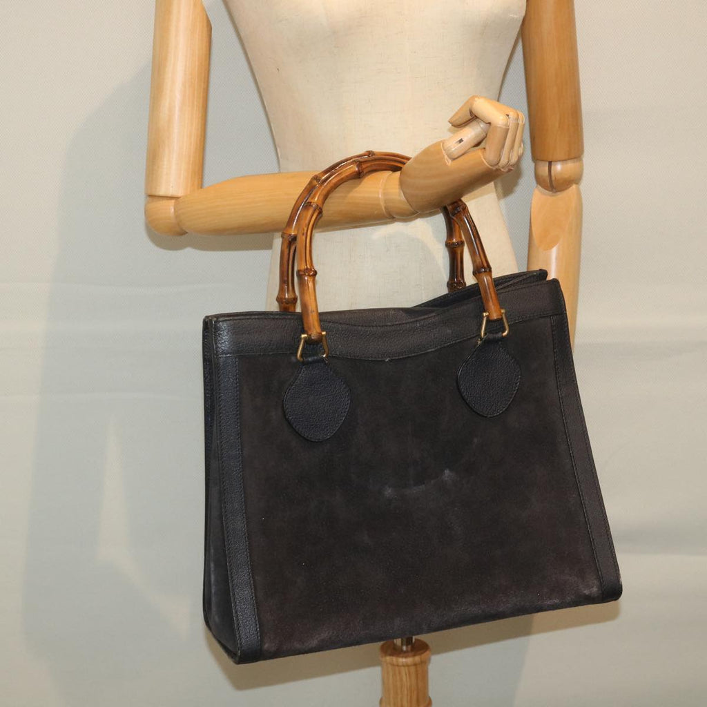GUCCI Bamboo Hand Bag Suede Navy 002 1186 0260 57359