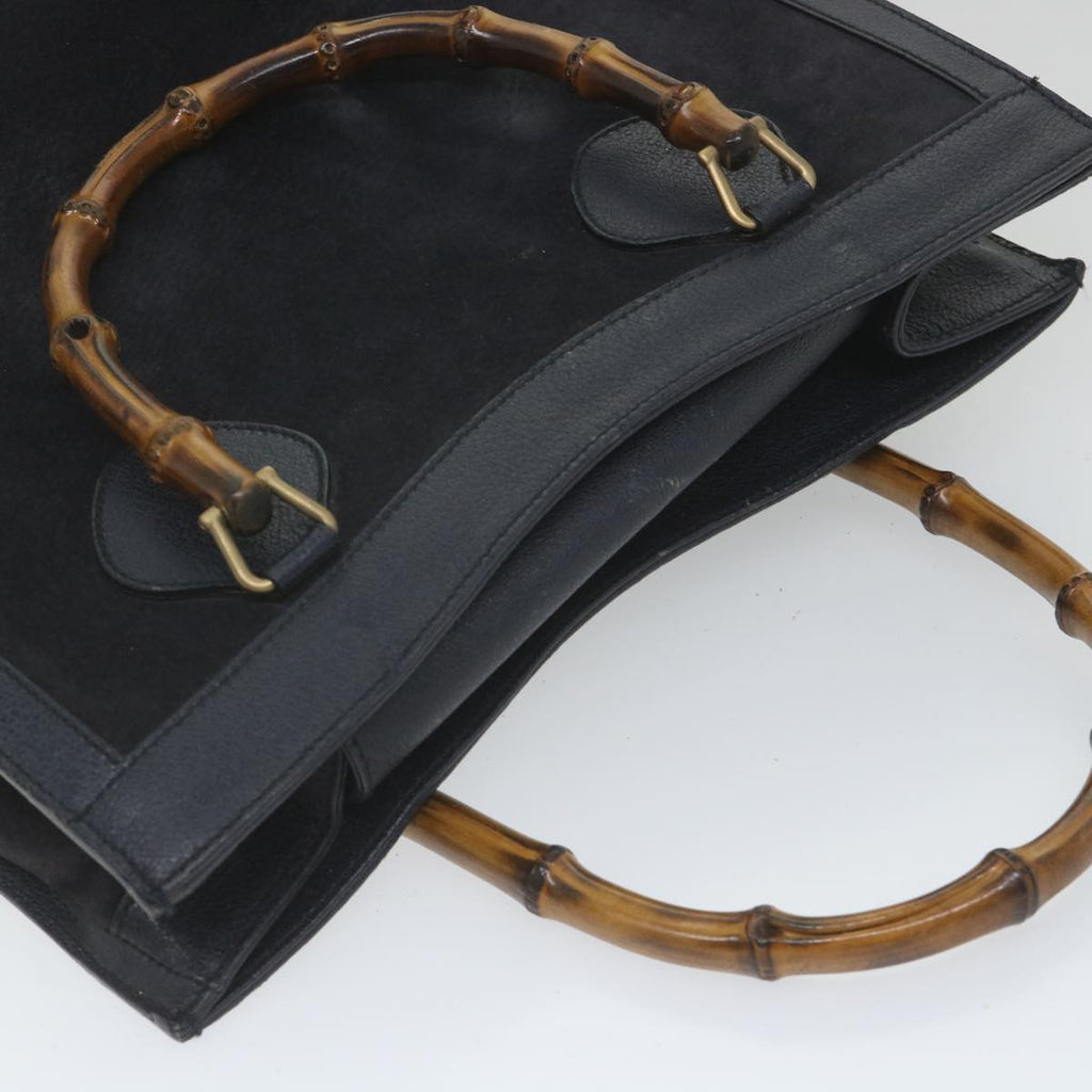 GUCCI Bamboo Hand Bag Suede Navy 002 1186 0260 57359