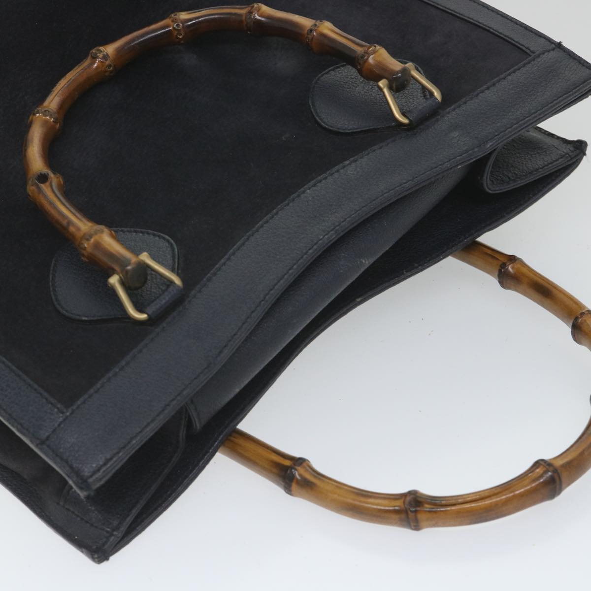 GUCCI Bamboo Hand Bag Suede Navy 002 1186 0260 57359