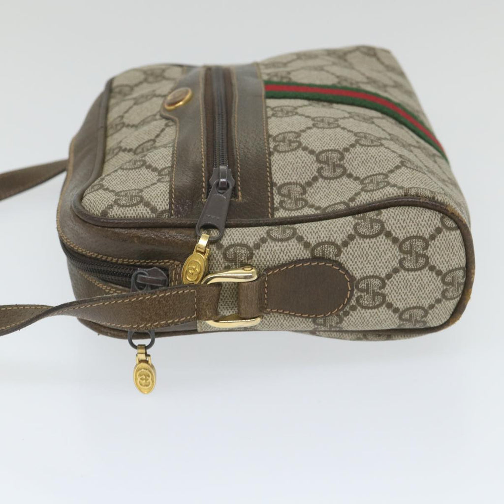 GUCCI GG Canvas Web Sherry Line Shoulder Bag PVC Leather Beige Green 57363