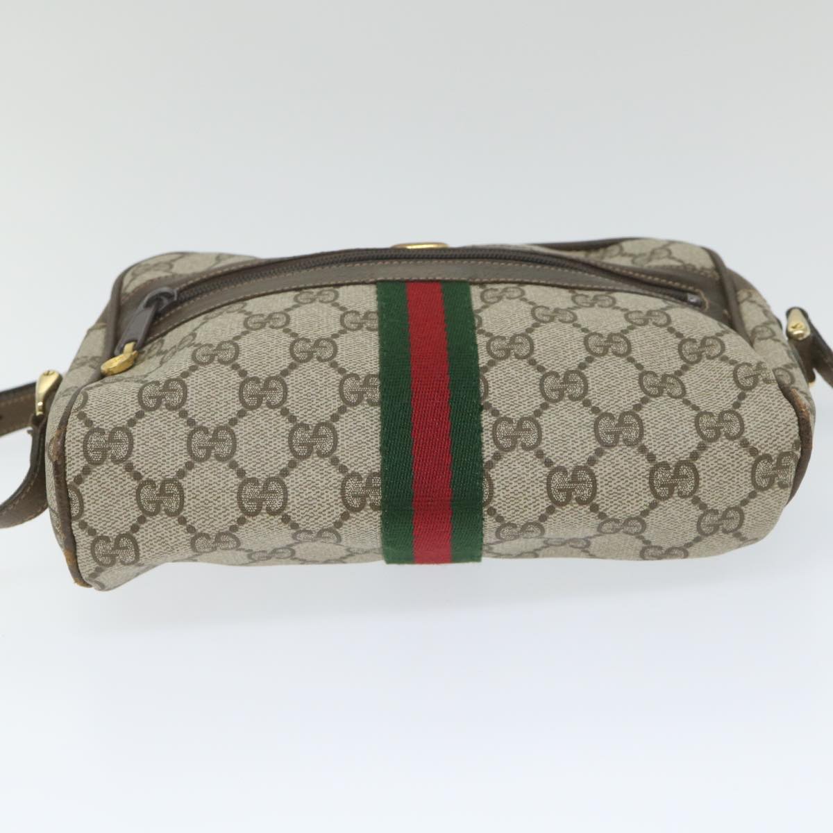 GUCCI GG Canvas Web Sherry Line Shoulder Bag PVC Leather Beige Green 57363