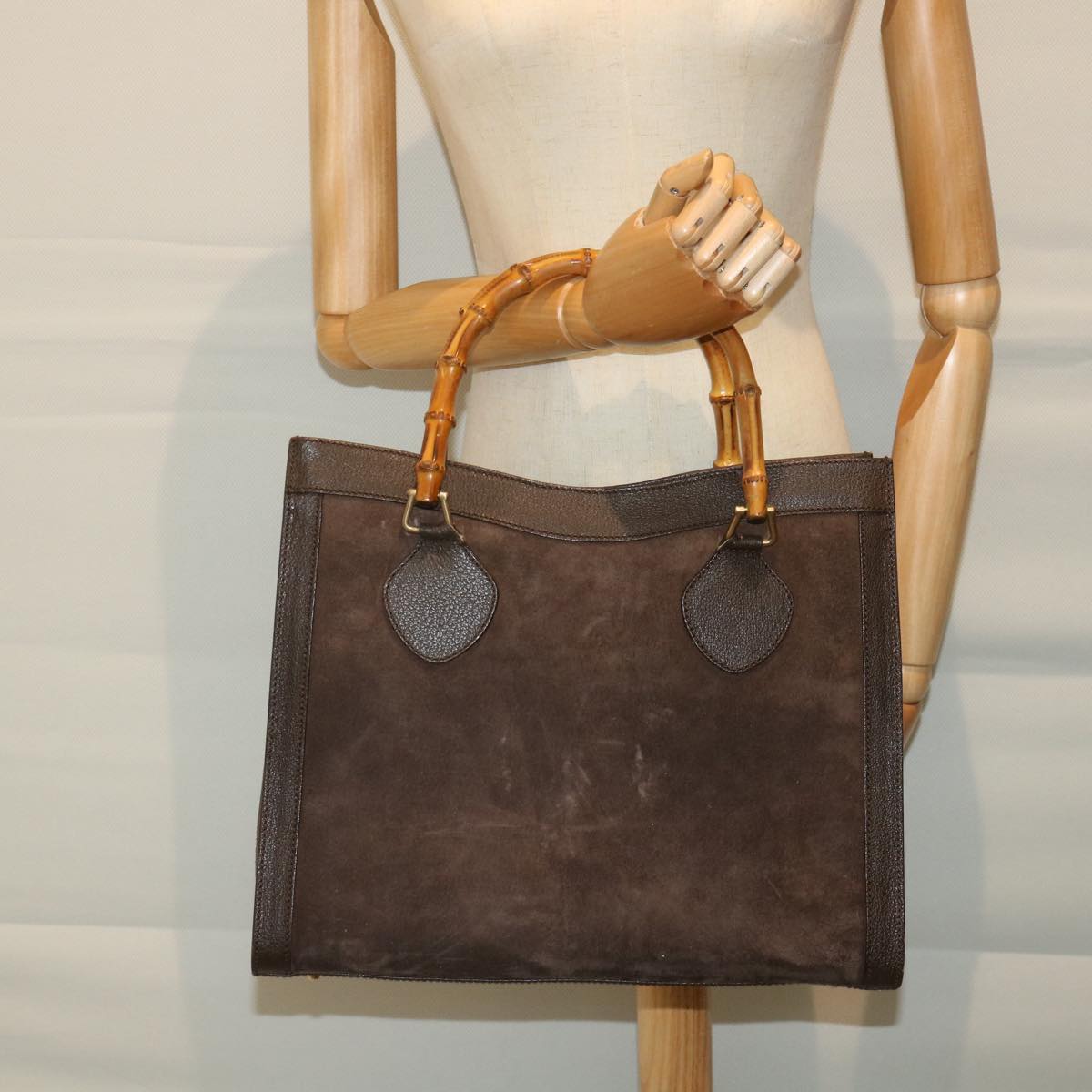 GUCCI Bamboo Hand Bag Suede Brown 002 1095 0260 57388