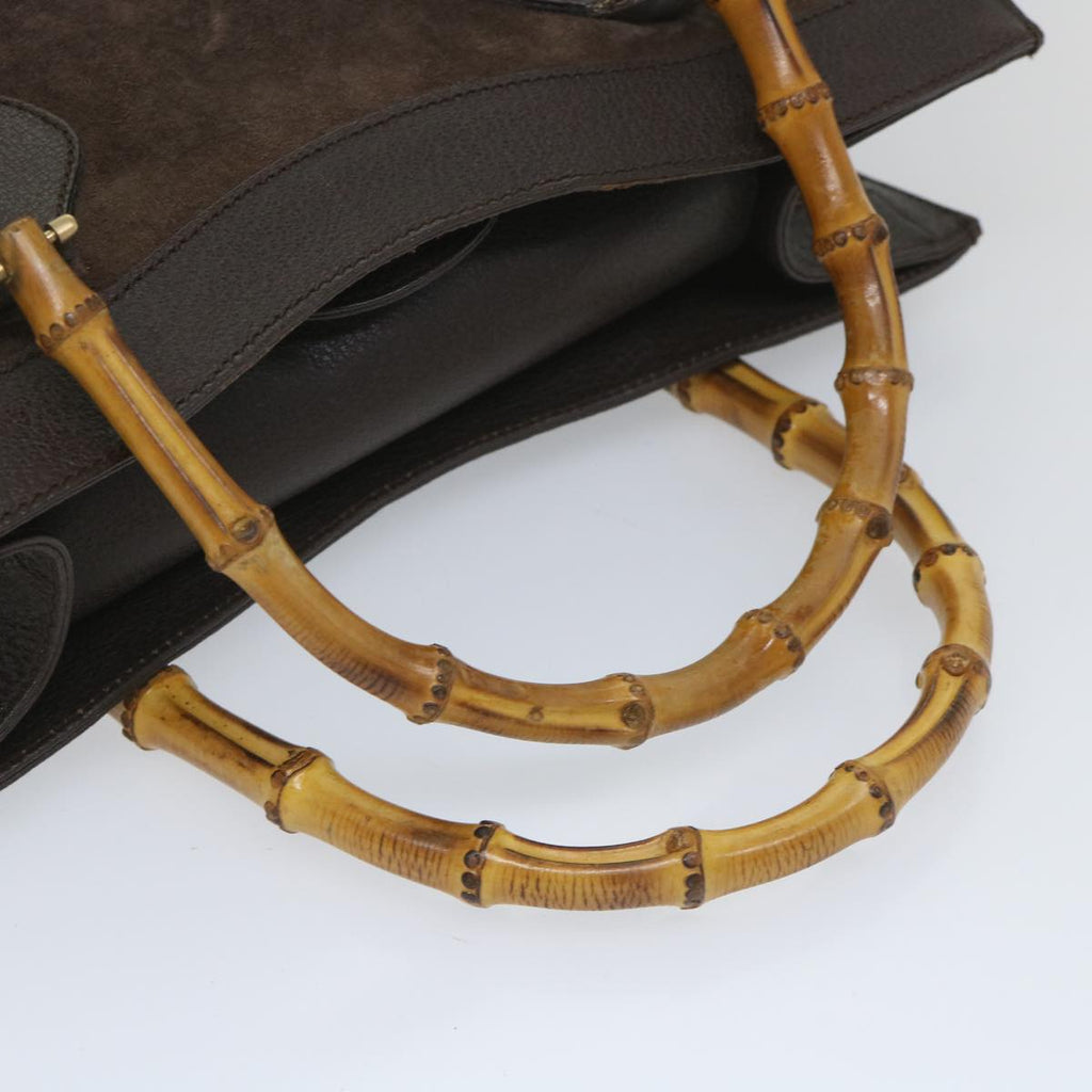 GUCCI Bamboo Hand Bag Suede Brown 002 1095 0260 57388