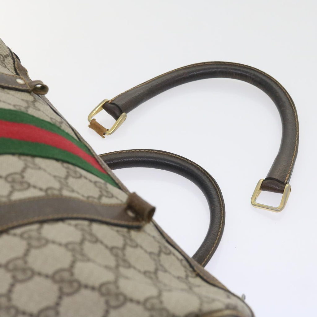 GUCCI GG Canvas Web Sherry Line Boston Bag PVC Leather Beige Green 57545