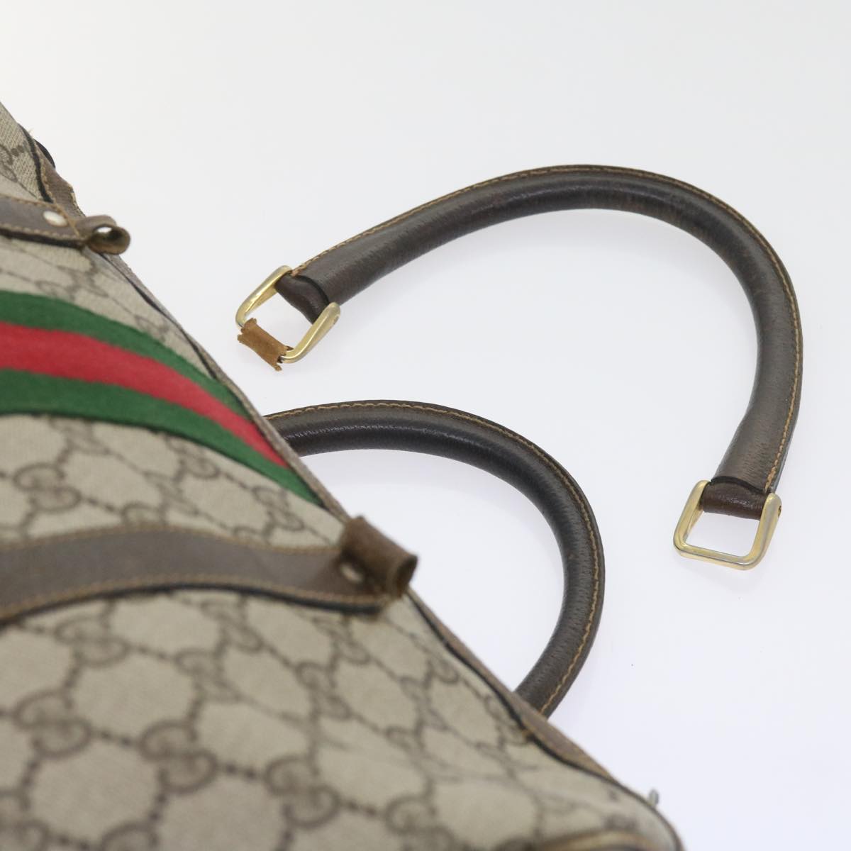 GUCCI GG Canvas Web Sherry Line Boston Bag PVC Leather Beige Green 57545