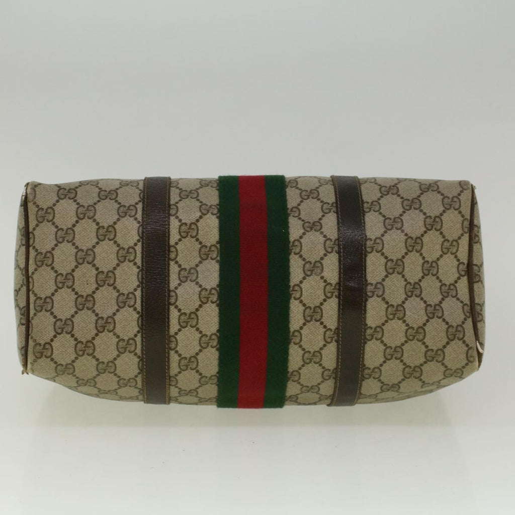 GUCCI GG Canvas Web Sherry Line Boston Bag PVC Leather Beige Green 57545