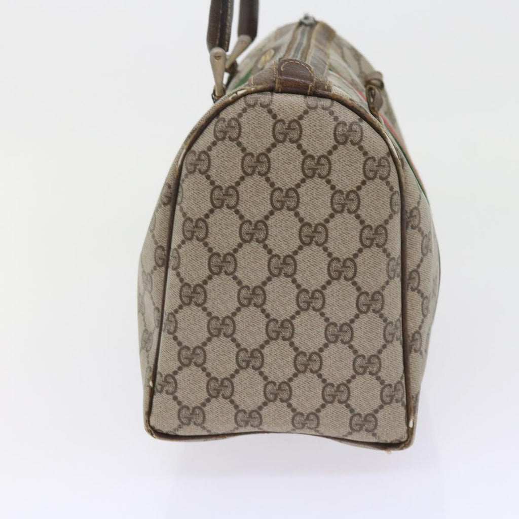 GUCCI GG Canvas Web Sherry Line Boston Bag PVC Leather Beige Green 57545