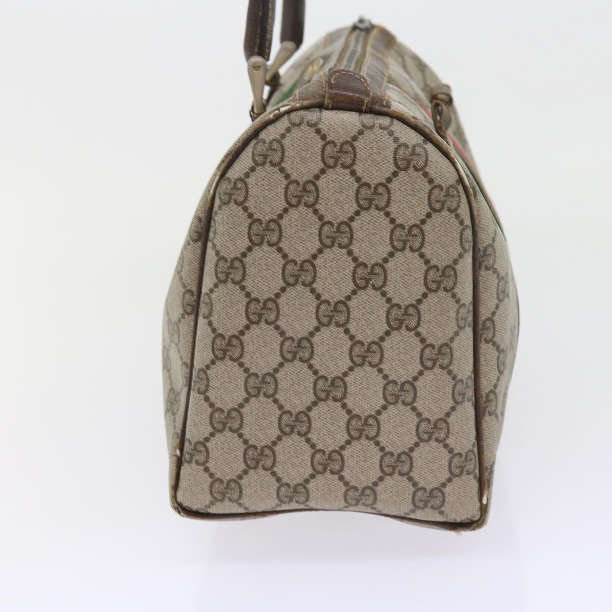 GUCCI GG Canvas Web Sherry Line Boston Bag PVC Leather Beige Green 57545