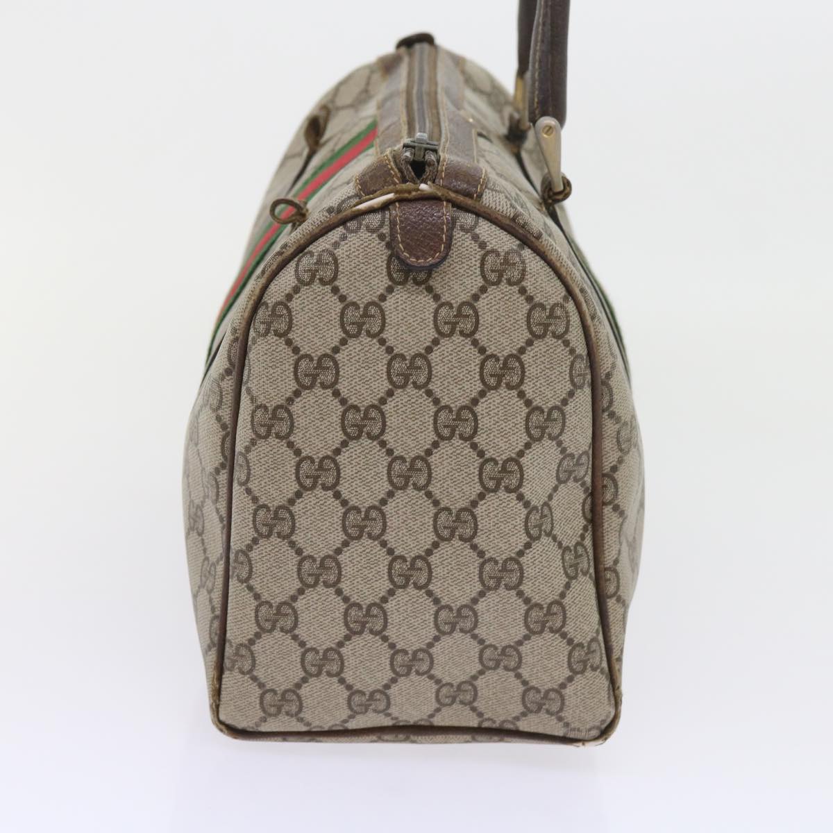 GUCCI GG Canvas Web Sherry Line Boston Bag PVC Leather Beige Green 57545