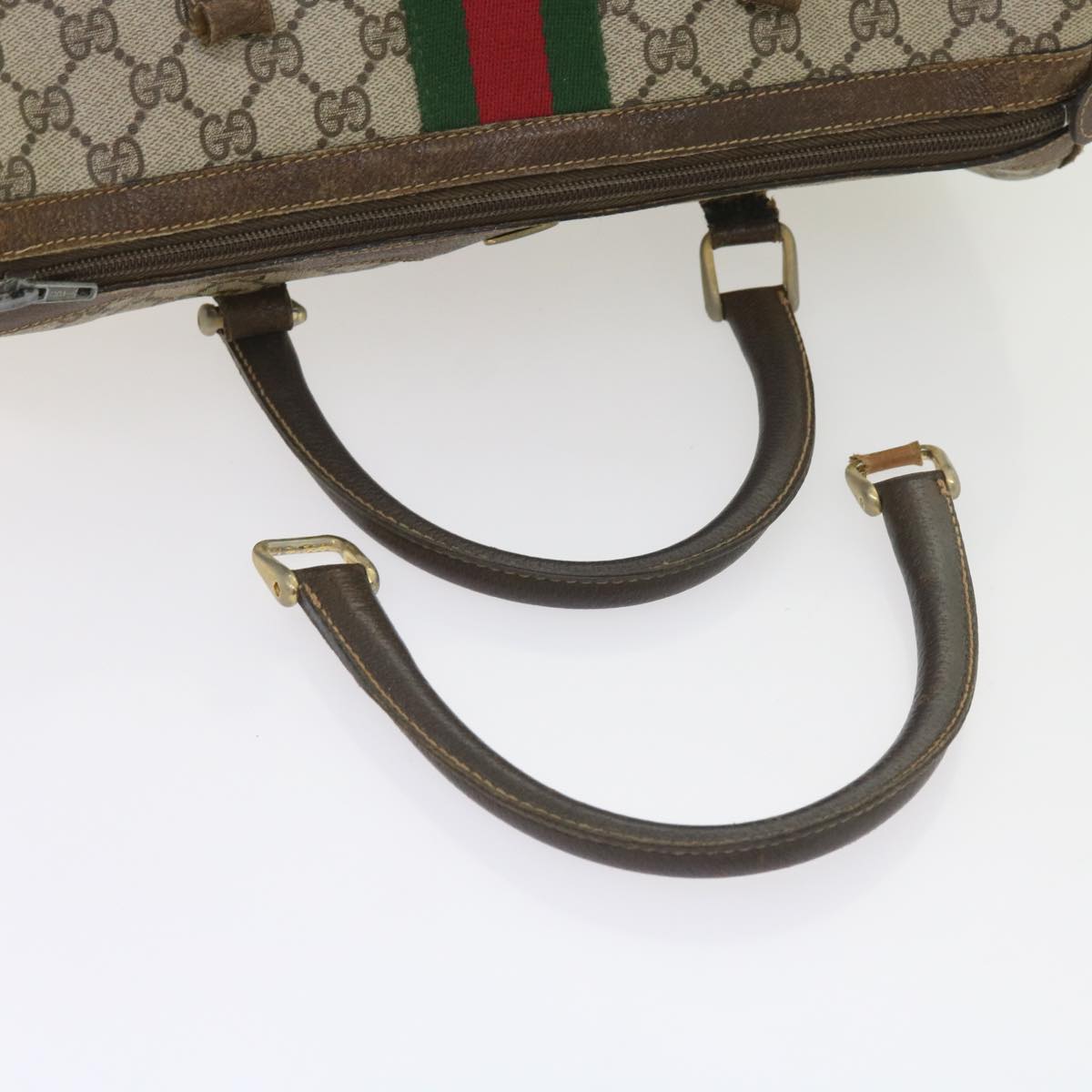 GUCCI GG Canvas Web Sherry Line Boston Bag PVC Leather Beige Green 57545