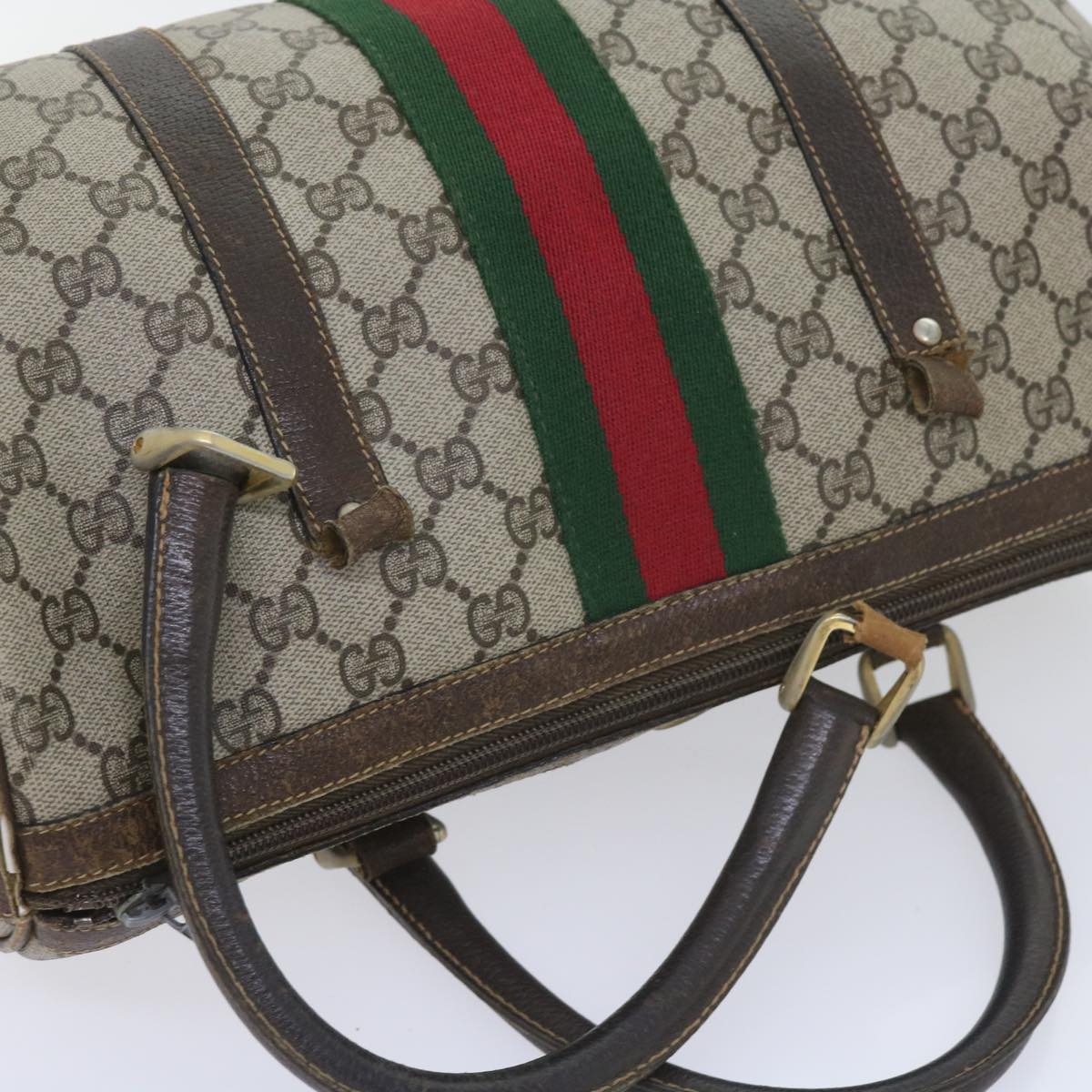 GUCCI GG Canvas Web Sherry Line Boston Bag PVC Leather Beige Green 57545