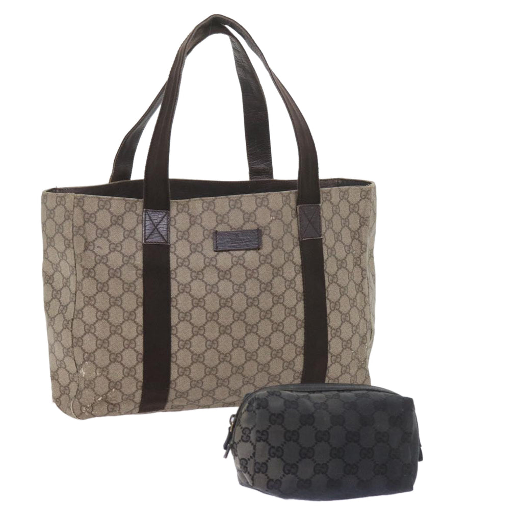 GUCCI GG Canvas Pouch Tote Bag Coated Canvas 2Set Beige Black 57550