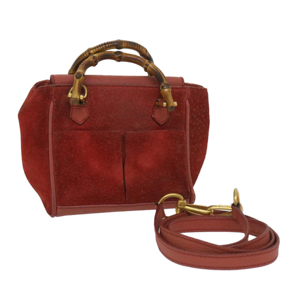 GUCCI Bamboo Hand Bag Suede 2way Red 007 2214 0238 57615