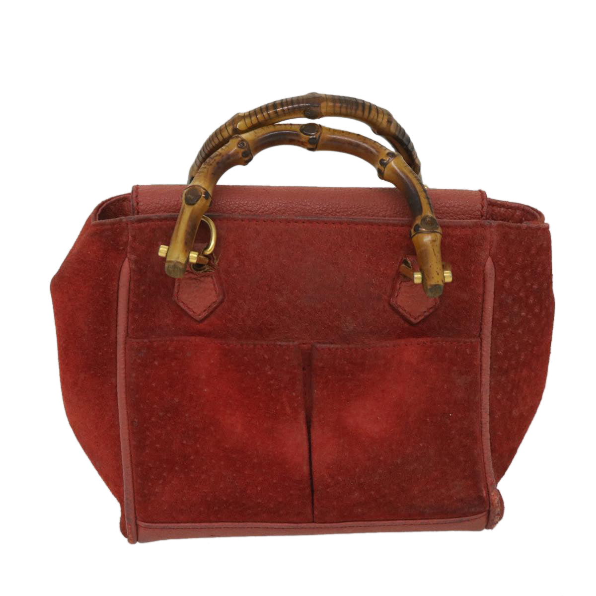 GUCCI Bamboo Hand Bag Suede 2way Red 007 2214 0238 57615