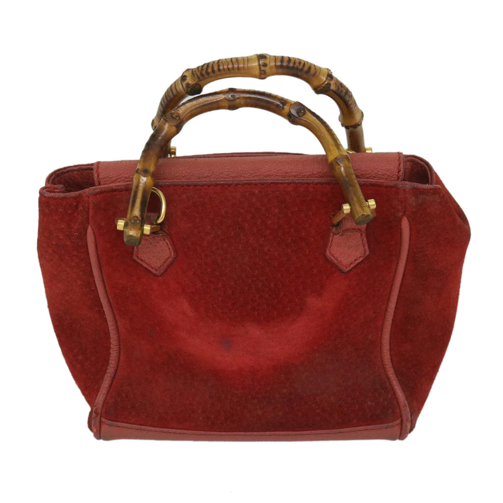 GUCCI Bamboo Hand Bag Suede 2way Red 007 2214 0238 57615