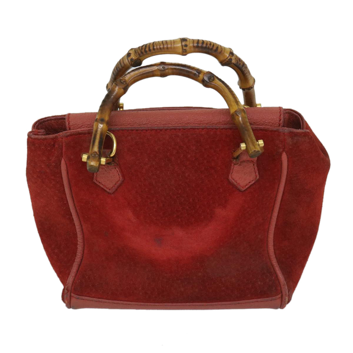 GUCCI Bamboo Hand Bag Suede 2way Red 007 2214 0238 57615