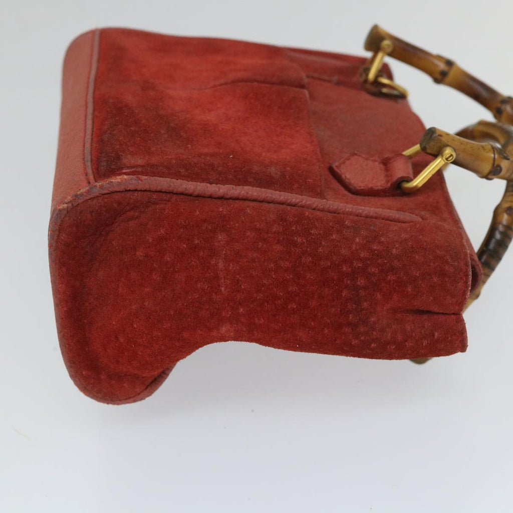 GUCCI Bamboo Hand Bag Suede 2way Red 007 2214 0238 57615