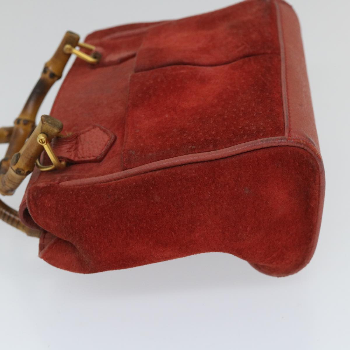 GUCCI Bamboo Hand Bag Suede 2way Red 007 2214 0238 57615