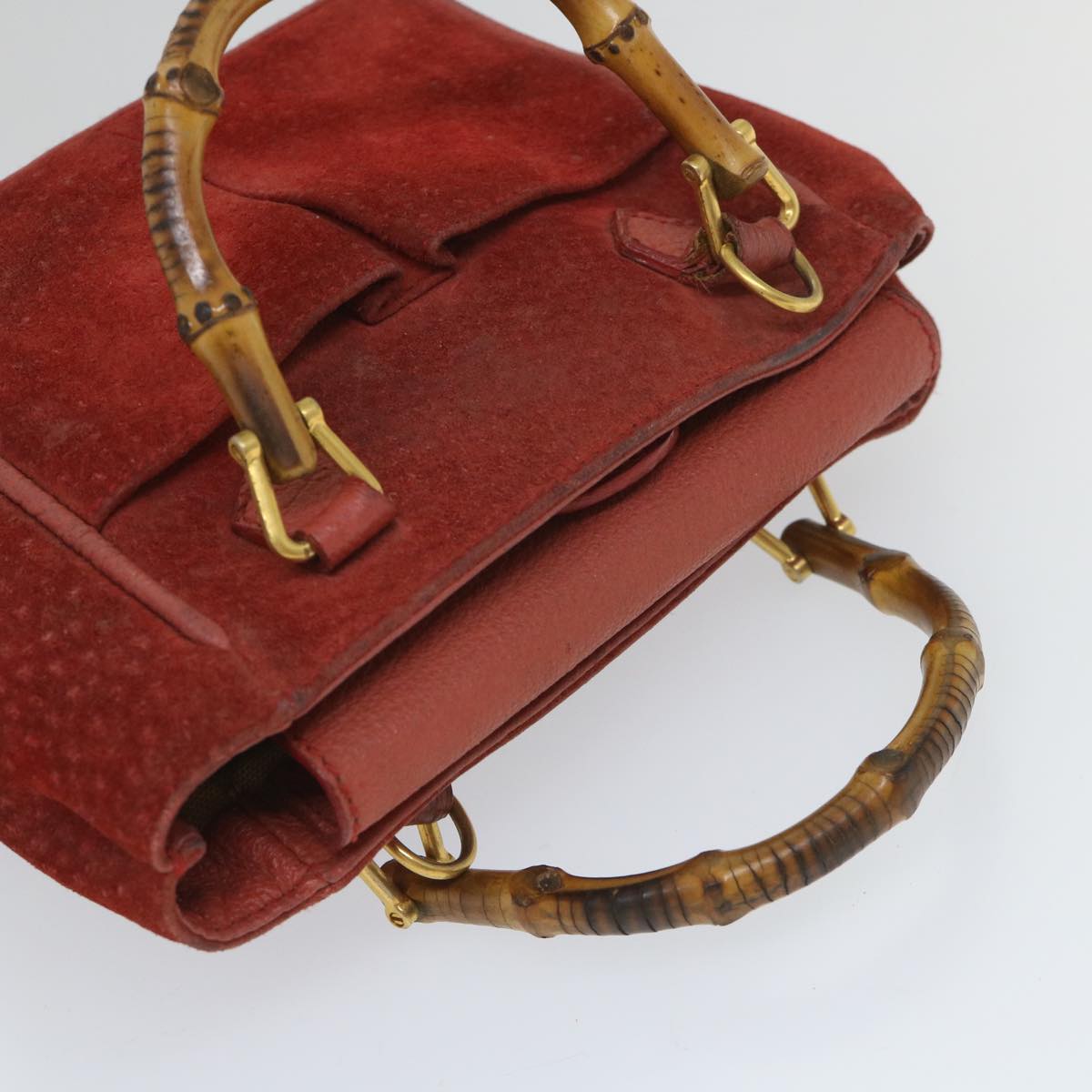 GUCCI Bamboo Hand Bag Suede 2way Red 007 2214 0238 57615