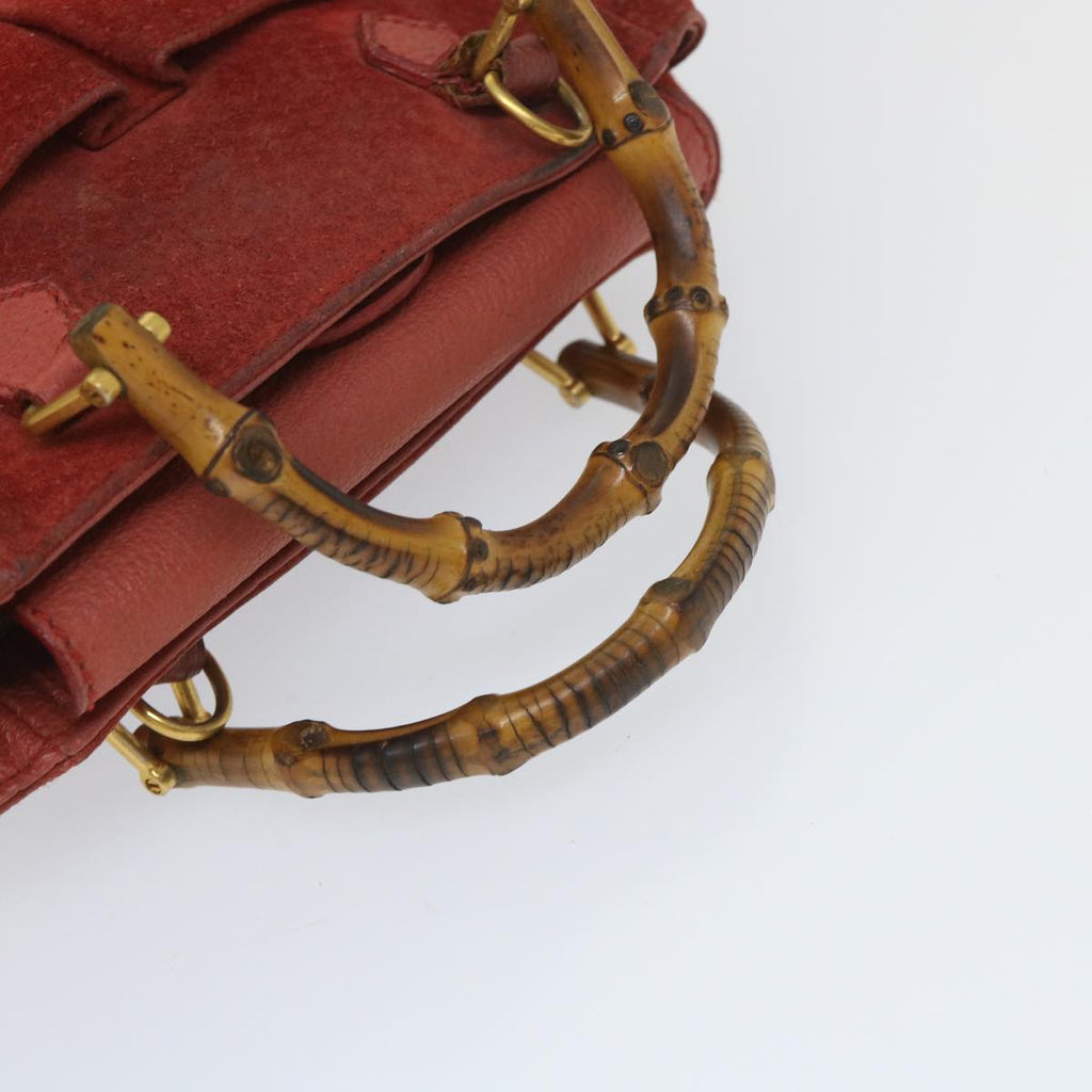 GUCCI Bamboo Hand Bag Suede 2way Red 007 2214 0238 57615
