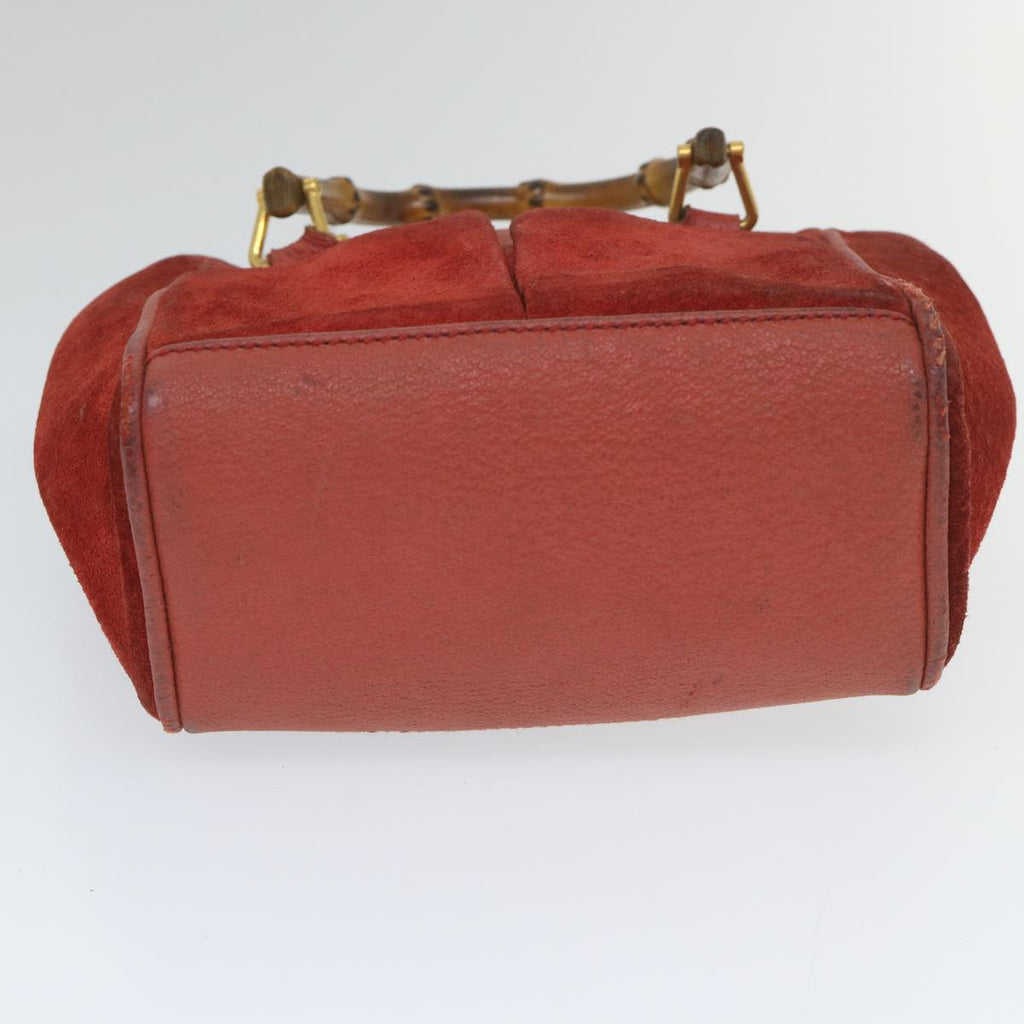 GUCCI Bamboo Hand Bag Suede 2way Red 007 2214 0238 57615