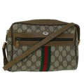 GUCCI GG Canvas Web Sherry Line Shoulder Bag PVC Leather Beige Green 57622