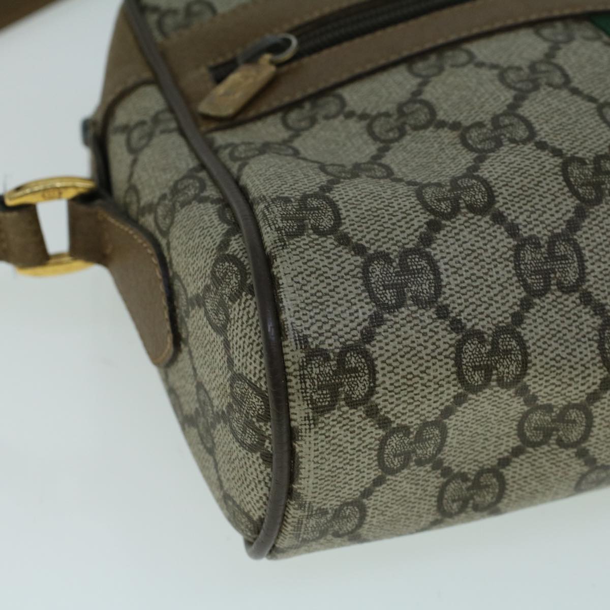GUCCI GG Canvas Web Sherry Line Shoulder Bag PVC Leather Beige Green 57622